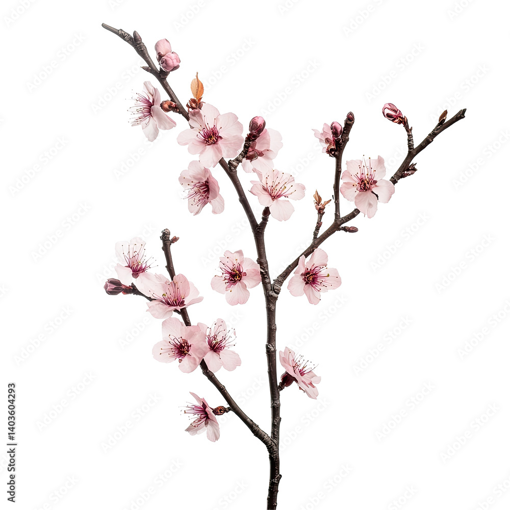 Soft Pink Cherry Branch on transparent background Soft Pink Cherry Branch on transparent background