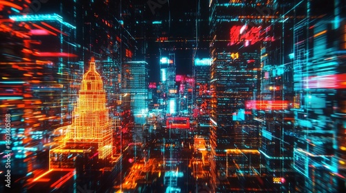 Vibrant Digital Cityscape Showcasing Alternate Realities and Innovation