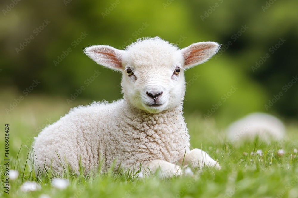 Fluffy lamb in green meadow Fluffy lamb in green meadow