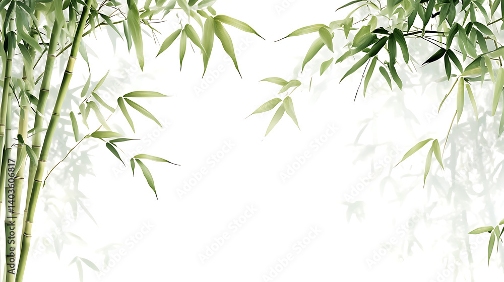 Bamboo leaves frame, white background Bamboo leaves frame, white background