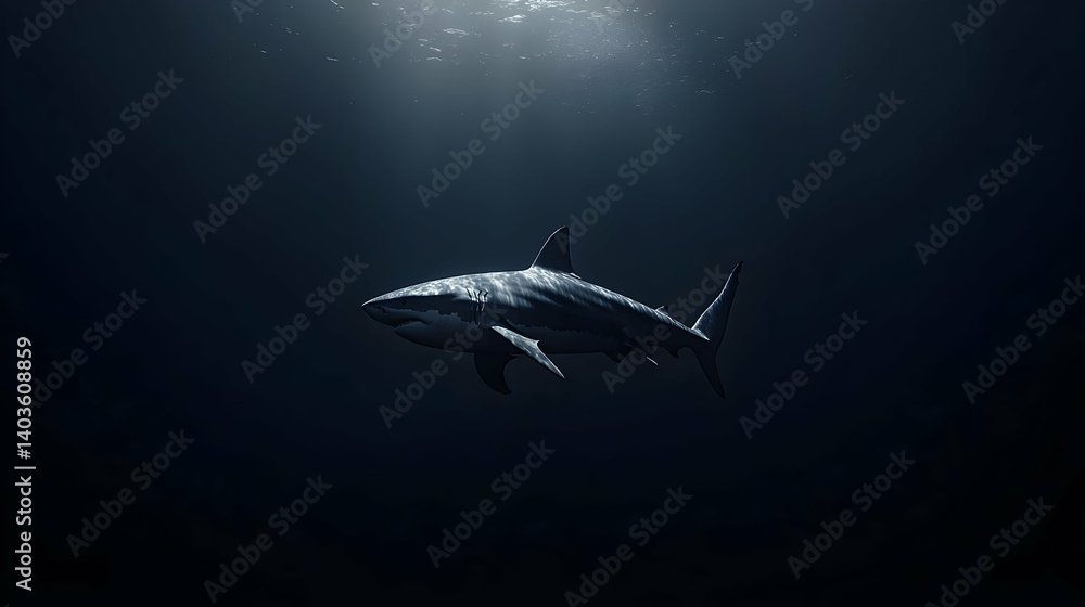 Fototapeta premium Pixelated Shark Underwater Silhouette