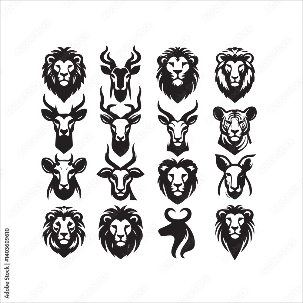 Bundle of Animal Heads Vector Illustration Silhouette Bundle of Animal Heads Vector Illustration Silhouette