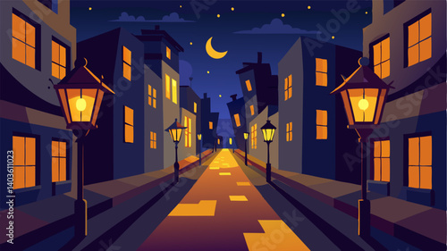 The citys streets lined with glowing lanterns and the warm glow of streetlights creating an enchanting nightscape.