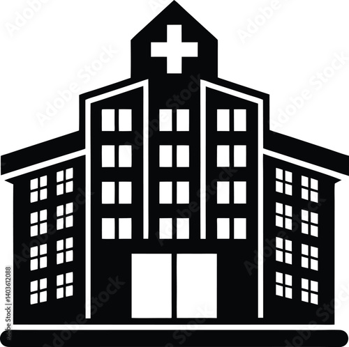 Hospital Building Silhouette Vector | Medical Center Design for Healthcare and Emergency Vector