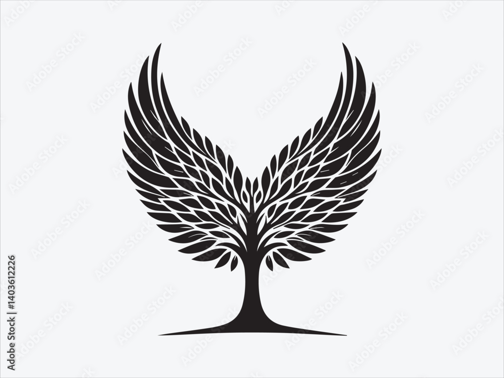 custom made wallpaper toronto digitalTree with Angel Wings Silhouette for Spiritual Nature-Inspired Art and Symbolic Designs of Growth and Protection