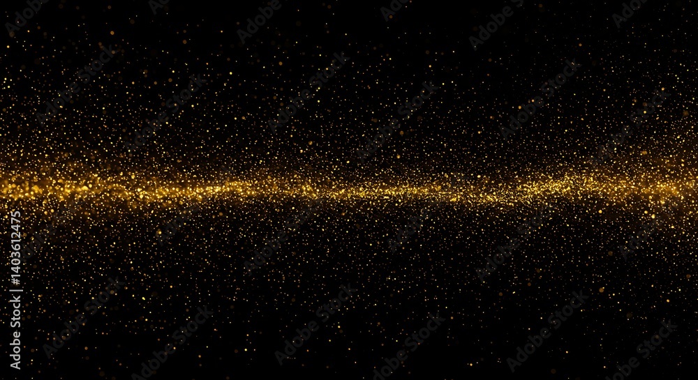 Fototapeta premium Golden Particles Flowing on Dark Background Abstract