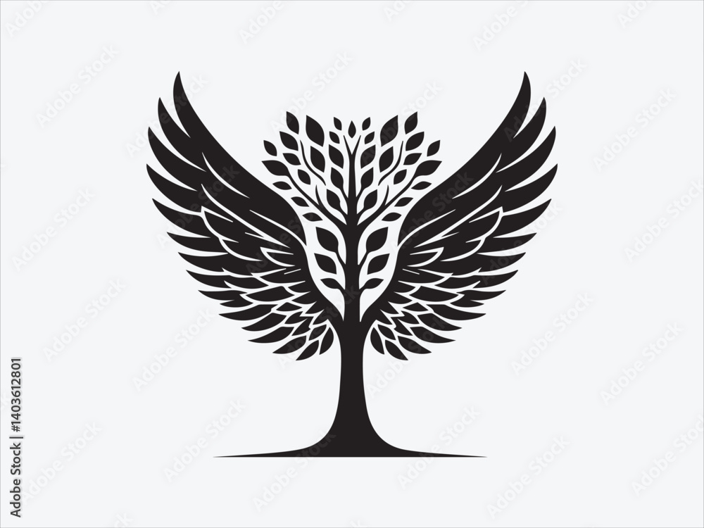 custom made wallpaper toronto digitalTree with Angel Wings Silhouette for Spiritual Nature-Inspired Art and Symbolic Designs of Growth and Protection