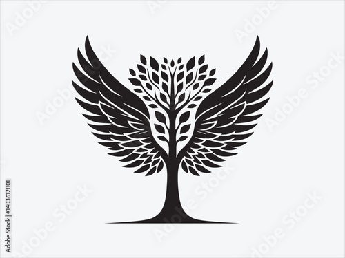 Wallpaper Mural Tree with Angel Wings Silhouette for Spiritual Nature-Inspired Art and Symbolic Designs of Growth and Protection Torontodigital.ca