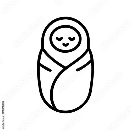 Swaddled baby icon in minimalist style  