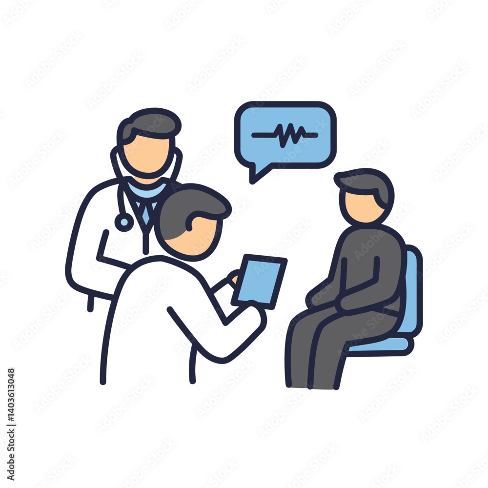 Medical Consultation: Doctors reviewing patient health data. Medical Consultation: Doctors reviewing patient health data.