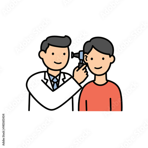 Doctor Checking Patient's Ear: A friendly doctor examines a patient's ear with an otoscope,  a colorful illustration representing healthcare and wellness.  