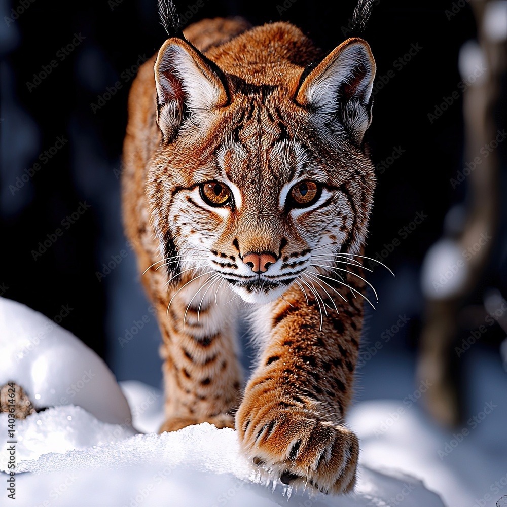 Fototapeta premium Lynx Walking Through Deep Snow in an Oil Painting Style Depicting Winter Wilderness Scene