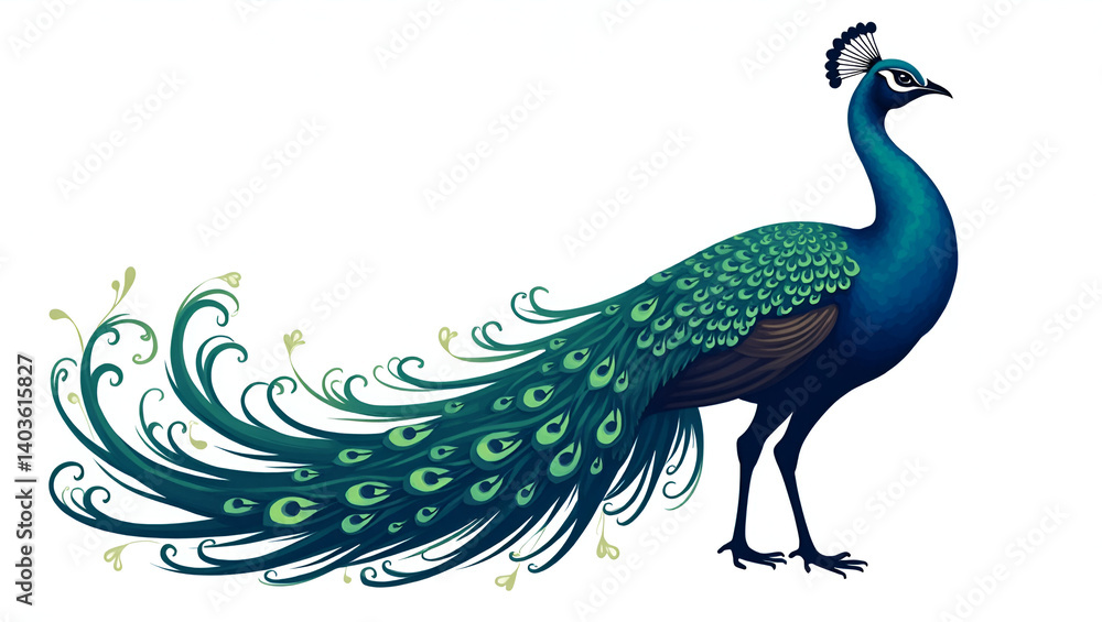 Fototapeta premium Elegant peacock silhouette detailed vector design isolated 