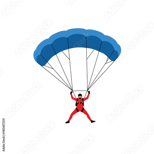 Parachutist descending with blue parachute in flat vector art style vector illustration