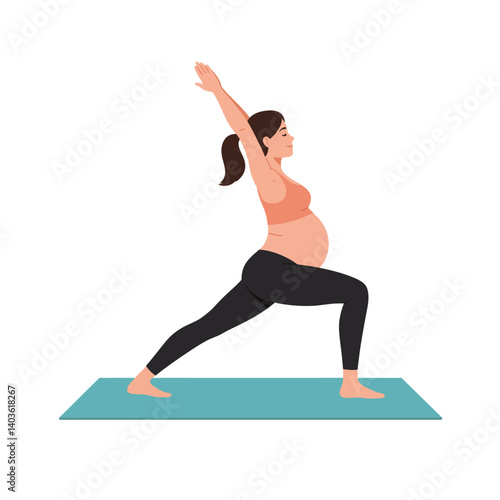 Pregnant woman practicing yoga in a flat, minimal design vector illustration