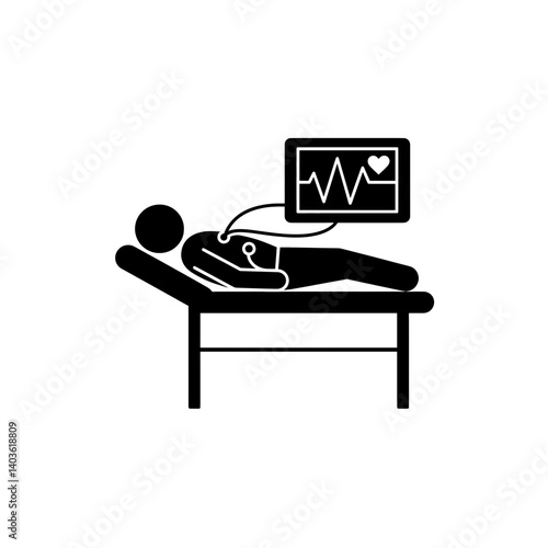 Patient Examination: A simplified illustration showcases a patient undergoing a medical examination, with vital signs monitored on a screen.
