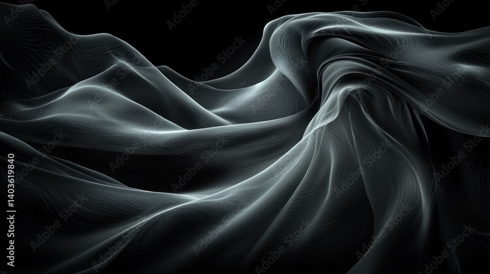Fototapeta premium Abstract Dark Gray Fabric Waves: A Study in Texture and Light
