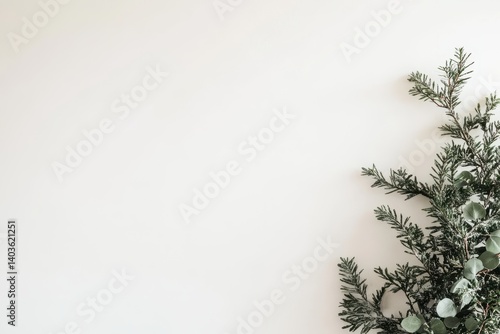 Soft greenery on white background