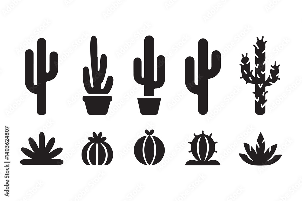 Fototapeta premium Vector Collection of Various Cactus and Succulent Silhouettes