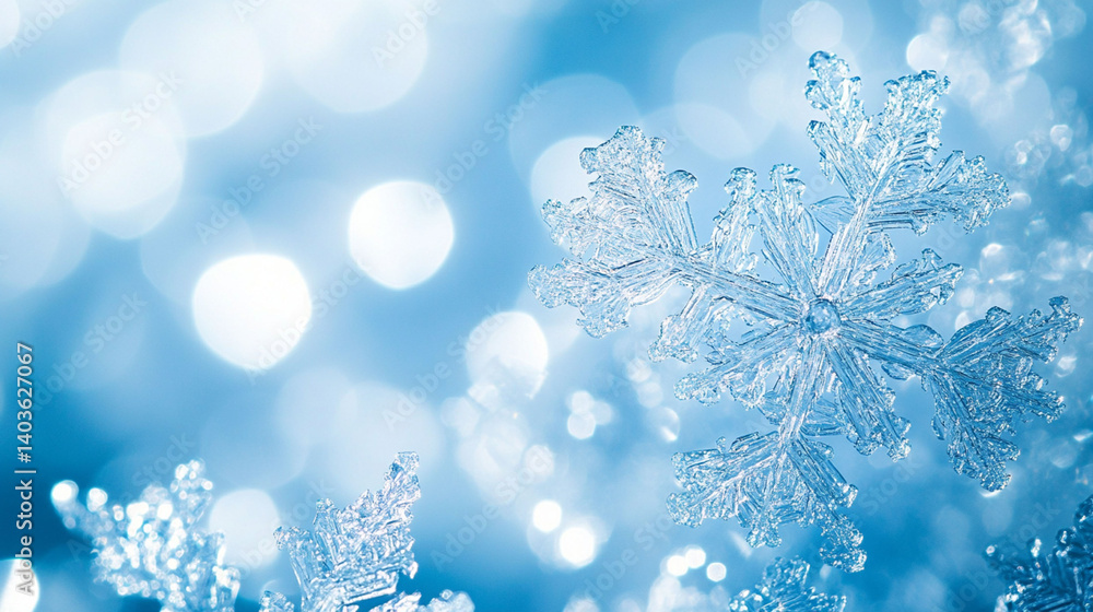 Icy snowflake details against a soft blue background. Icy snowflake details against a soft blue background.