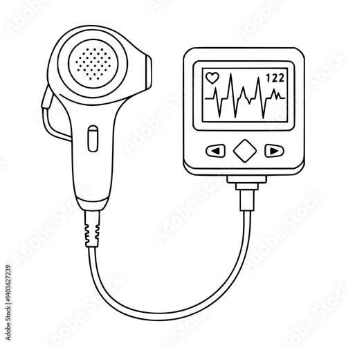 Super Simple Stroke Line Art of Fetal Doppler Drawing - Pregnancy Heartbeat Monitor