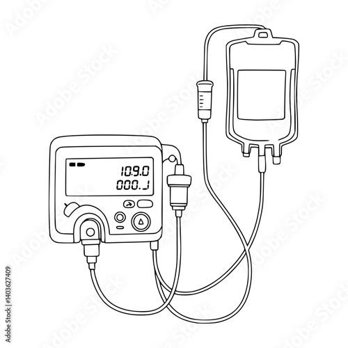 Super Simple Stroke Line Art of Infusion Pump Drawing - Medical Fluid Delivery Device