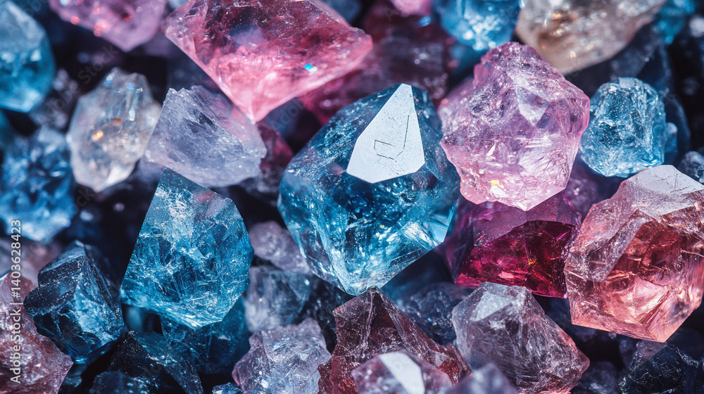 Vibrant array of colorful, faceted crystals. Vibrant array of colorful, faceted crystals.