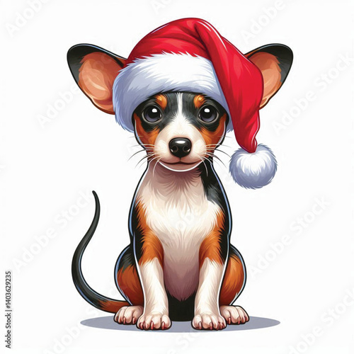 Christmas Rat Terrier Dog wearing santa claus hat Cartoon Vector Illustration isolated
