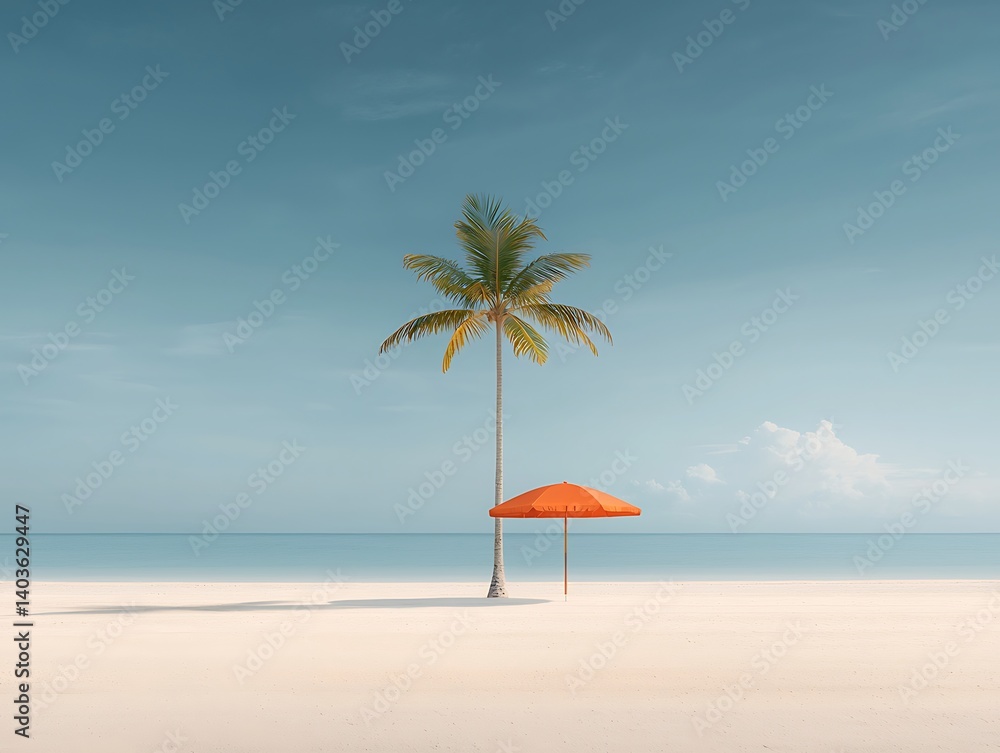 Tropical Beach: Palm for Umbrella, Serenity. Tropical Beach: Palm for Umbrella, Serenity.