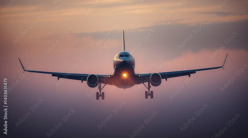 Modern Airplane Taking Off from Airport into Sunset Sky Generative AI Modern Airplane Taking Off from Airport into Sunset Sky Generative AI