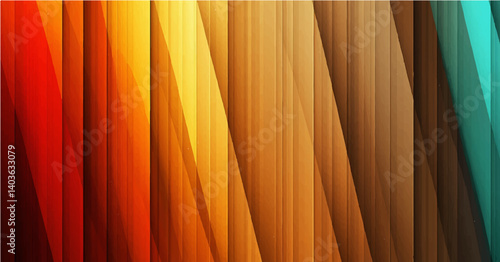 a vector illustration featuring diagonal stripes in various warm and cool colors, including shades of orange, red, yellow, brown, and teal. The stripes be evenly spaced, parallel, and have a slightly	