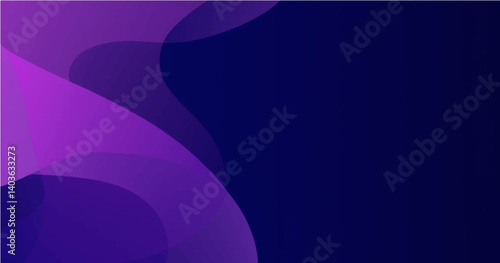 A vector illustration featuring abstract, flowing waves or curves in a gradient of purple and dark blue. The lighter purple hues are concentrated in the lower left area, transitioning to deeper purple