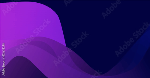 A vector illustration featuring abstract, flowing waves or curves in a gradient of purple and dark blue. The lighter purple hues are concentrated in the lower left area, transitioning to deeper purple