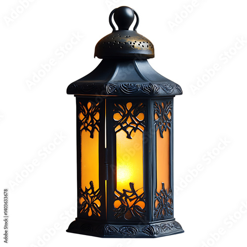 Ornate black lantern with warm light