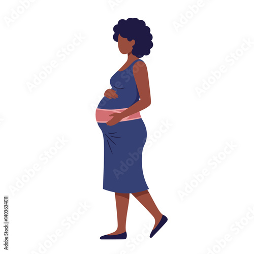 Pregnant woman walking in flat style vector art design with vibrant colors and simple shapes vector illustration