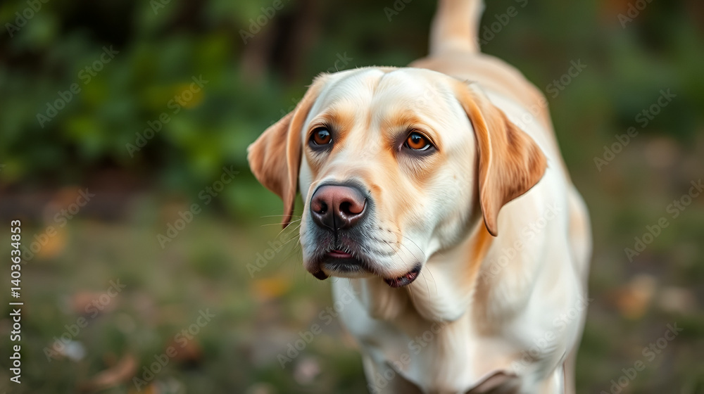Labrador dog pooping while looking at the camera Labrador dog pooping while looking at the camera