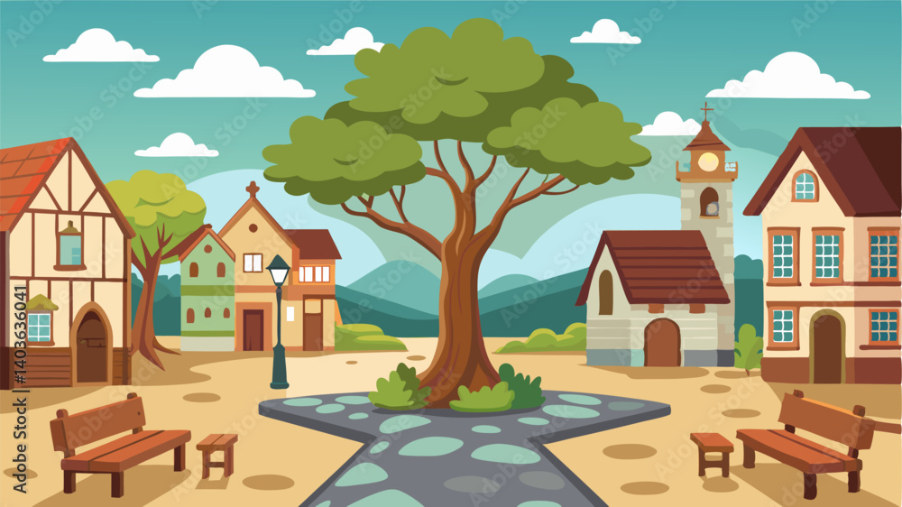 Situated at the heart of a quaint village this town square is characterized by stunning cobblestone pathways wooden benches and a centuryold oak tree.