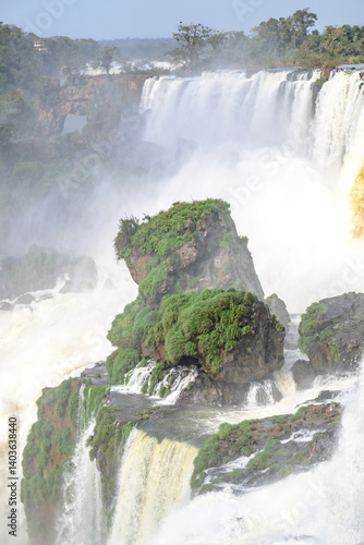 Iguazu waterfalls in overcast weather. High quality photo
