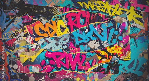 Obraz na płótnie Abstract Graffiti Wall with Colorful Layers and Torn Paper Style w salonie