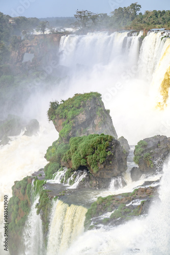 Iguazu waterfalls in overcast weather. High quality photo