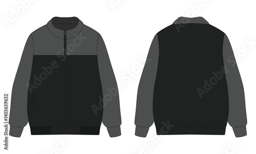 Black and grey bomber jacket mockup front and back view