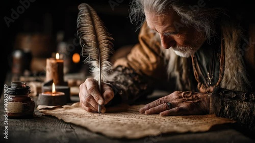 Viking Warrior Writing on Paper