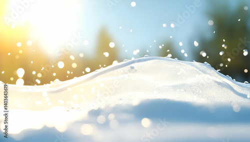 Obraz na płótnie Sunlit Snowy Landscape with Blurred Trees and a Bright Blue Sky in Winter with Soft Bokeh and a Gentle Atmosphere w salonie