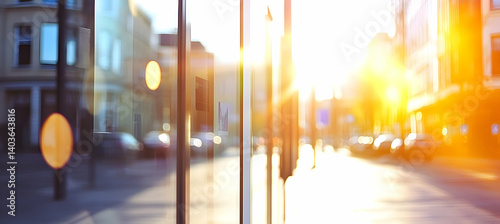 Obraz na płótnie Sunlit Street Scene in Rzeszow Poland Featuring Reflections of Buildings and Cars on a Sunny Day w salonie