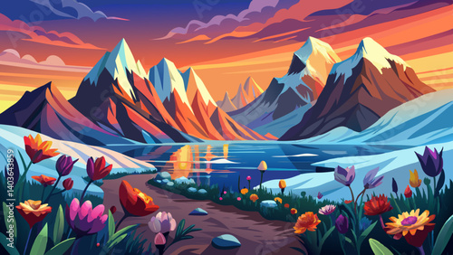 Wallpaper norway landscape nature of the mountains of Spitsbergen Longyearbyen Svalbard on a flowers polar day with arctic summer in the sunset