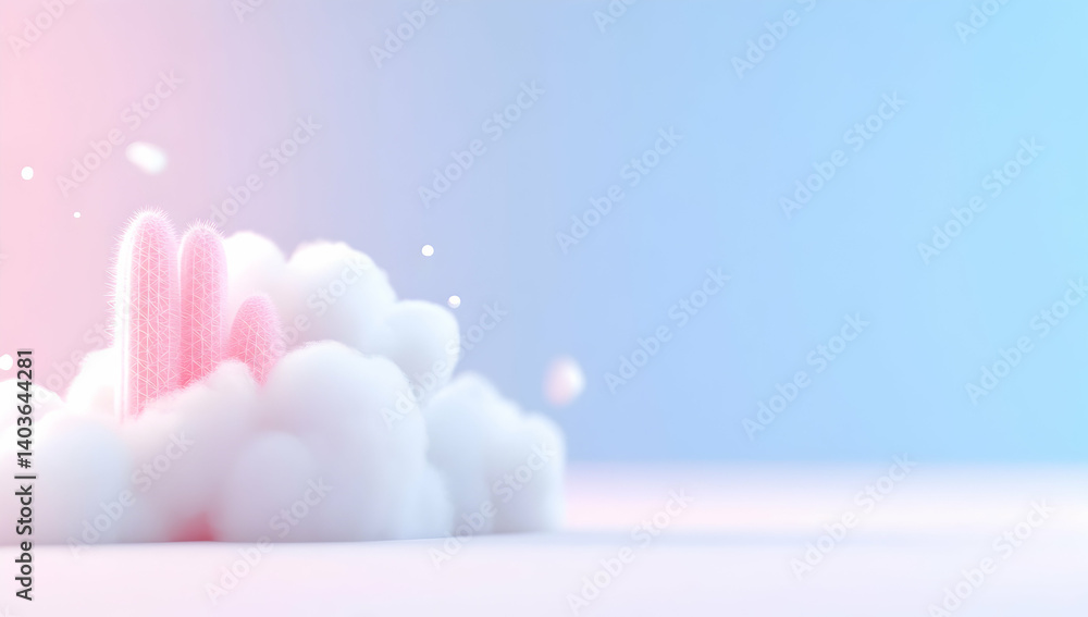Surreal Desert Landscape with Giant Pink Cacti in a Dreamlike Pink Sky with Soft Pastel Clouds and Gentle Light