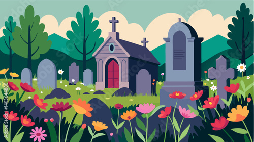 The historic churchyard is a picturesque blend of old and new with ancient gravestones tered a colorful wildflower gardens.