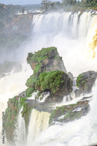 Iguazu waterfalls in overcast weather. High quality photo
