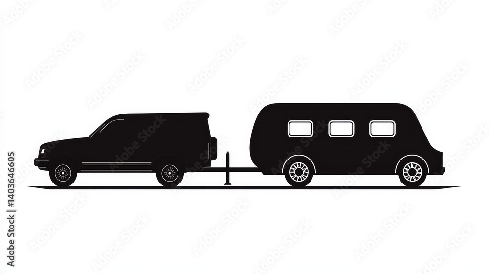 Fototapeta premium Vehicle and trailer, vector icon, dark silhouette