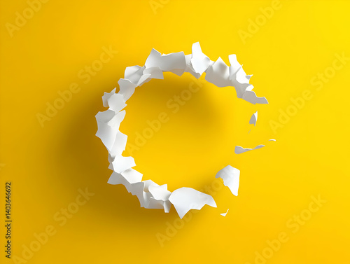 Torn Paper Circle on a Bright Yellow Background Conceptual Minimalist Design